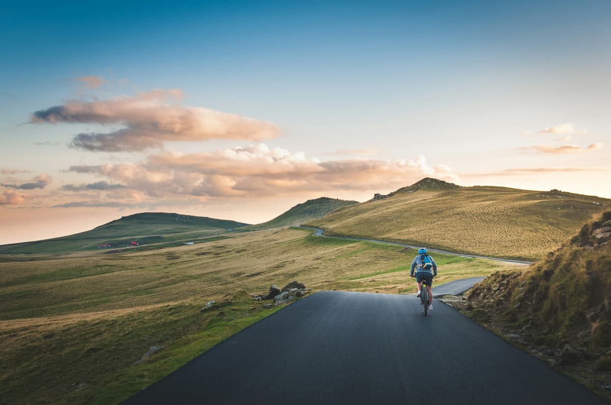 Cyclist mountain road